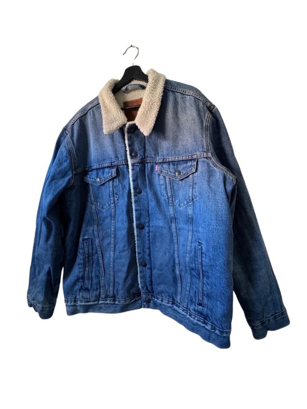 LEVIS Premium Big E Sherpa Vintage Relaxed Trucker Jacket Blue Denim XXL